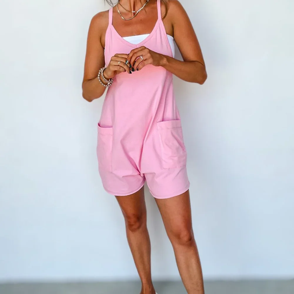 Pink Spaghetti Straps V Neck Jersey Romper NWT - Picture 4 of 14